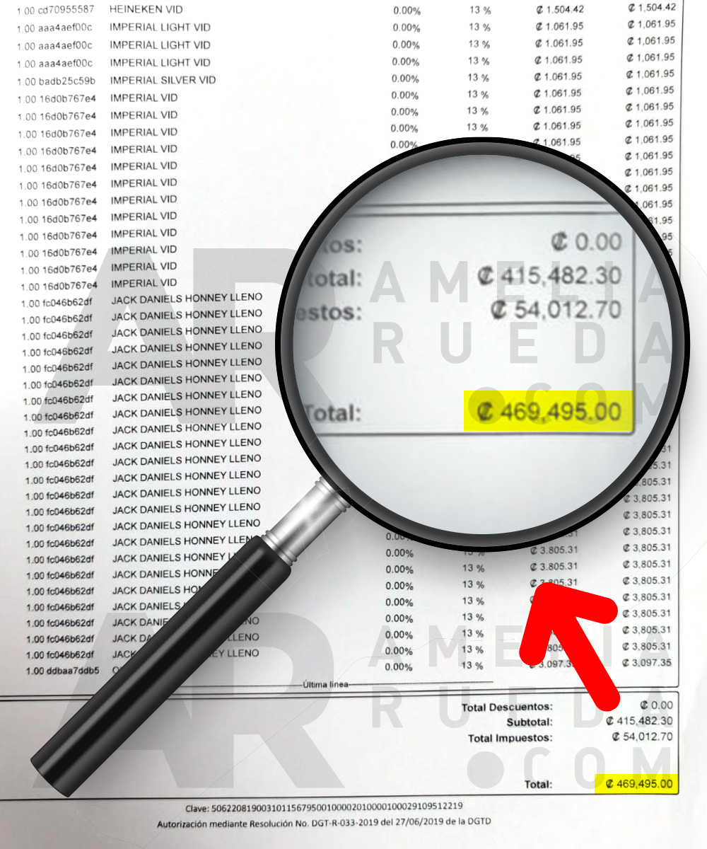 Factura de fundación de bomberos que muestra compra de licor