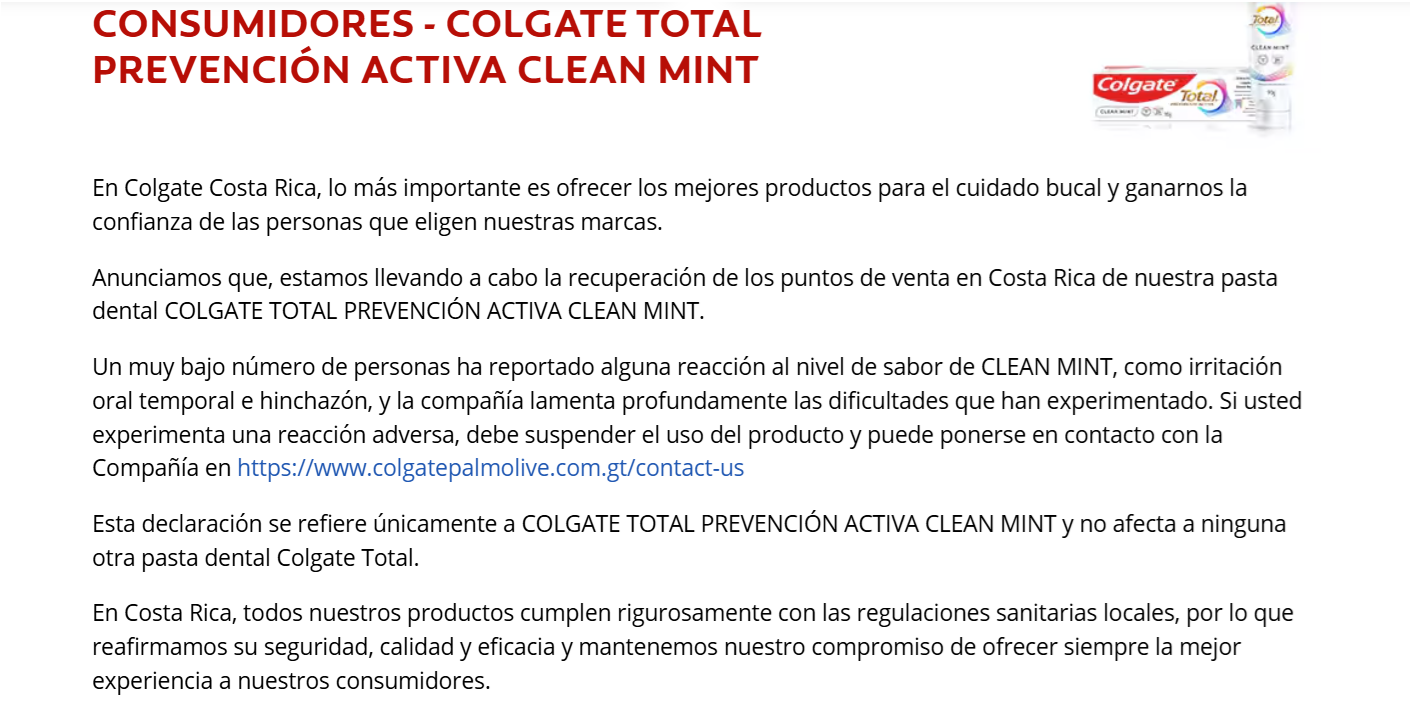 pronunciamiento Colgate total