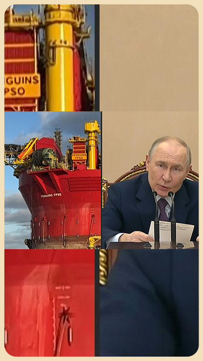 Vladimir Putin junto a máquina petrolera.