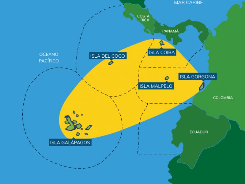 Mapa del Corredor Marino del Pacífico Este Tropical