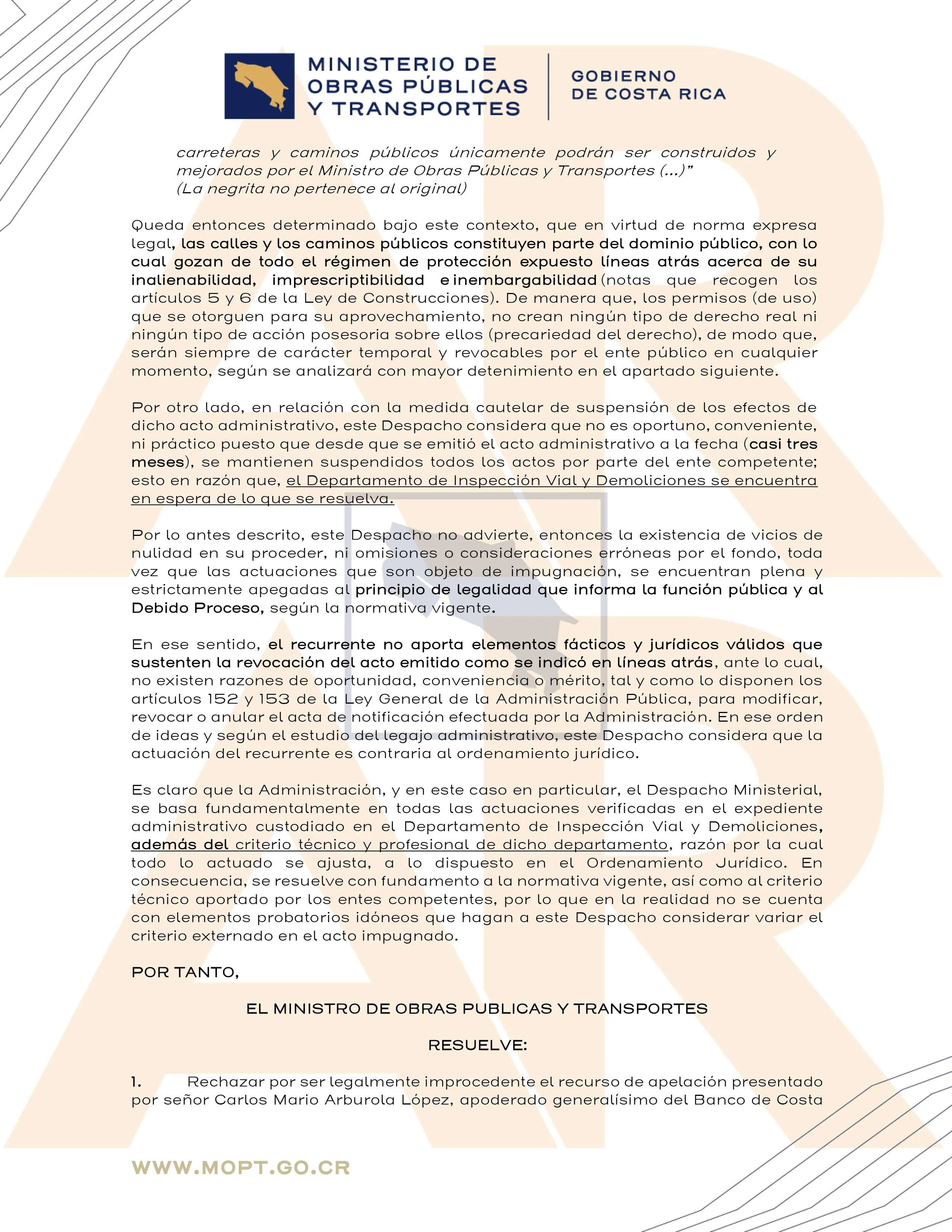 documento del MOPT.