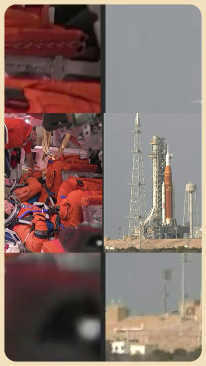 Cohete y astronautas de la NASA.