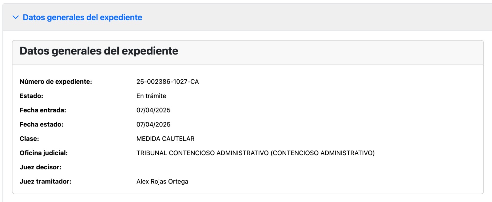 Captura de pantalla de consulta sobre caso de Dekra