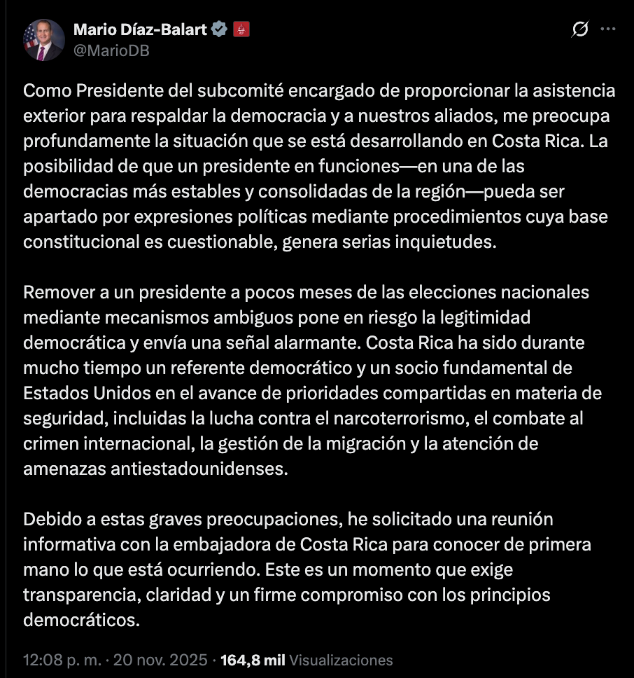 Post en X de Díaz Balart